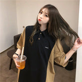 Camisa de manga corta con cuello patchwork en dos colores